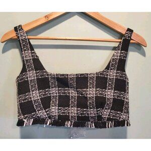 NWOT House Of Harlow 1960 Black White Tweed Fringe Crop Top Sz XS Fairygrunge